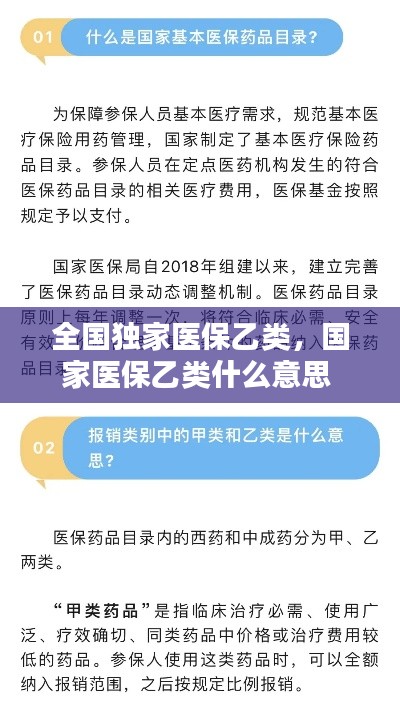 全国独家医保乙类,国家医保乙类什么意思