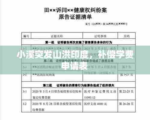 小溪突发山洪印度，补偿学费申请表 