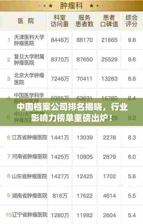 中国档案公司排名揭晓，行业影响力榜单重磅出炉！