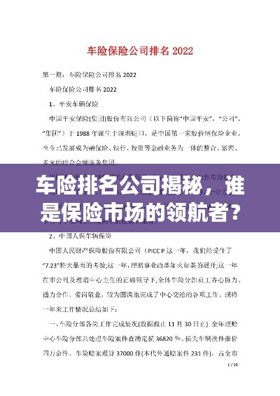 车险排名公司揭秘,谁是保险市场的领航者?