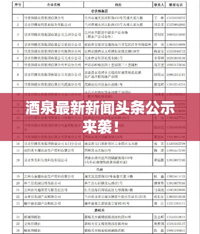 酒泉最新新闻头条公示来袭!