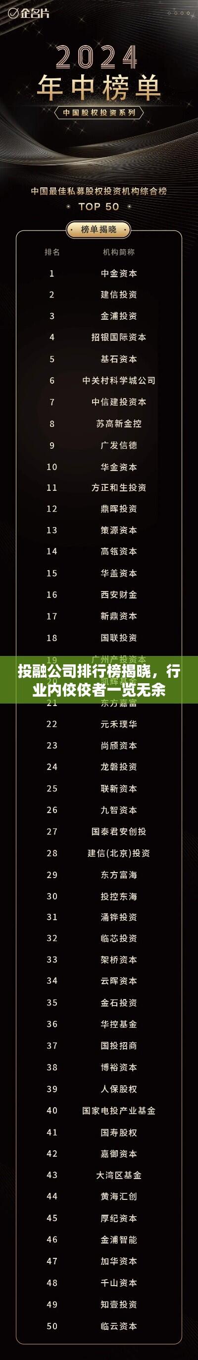 投融公司排行榜揭晓,行业内佼佼者一览无余